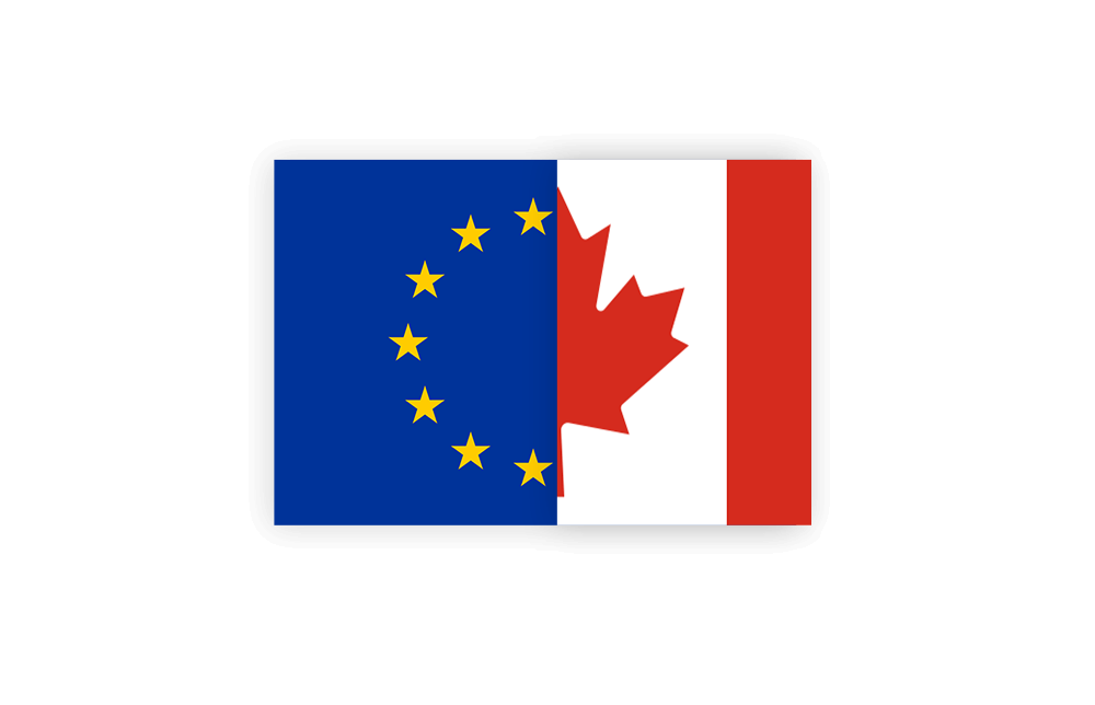 An illustration of the EU and Canada flags