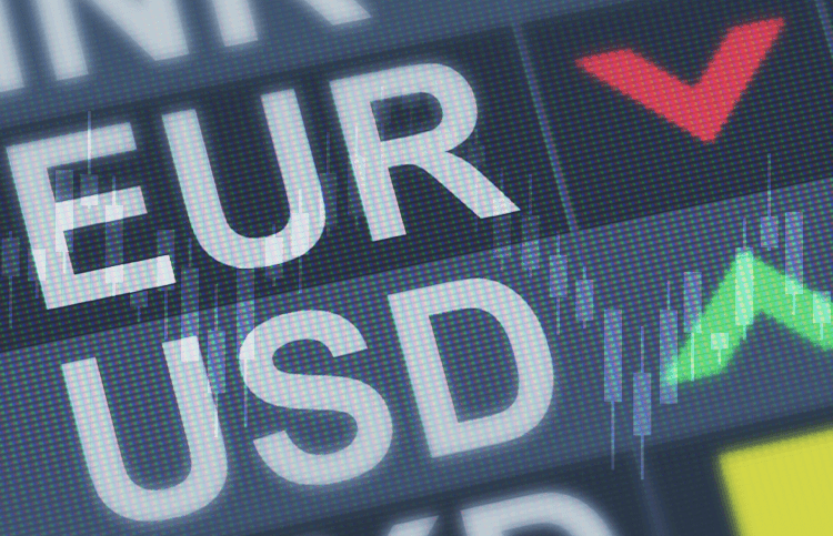 Euro and Dollar symbols on screen. Euro and Dollar symbols on screen.