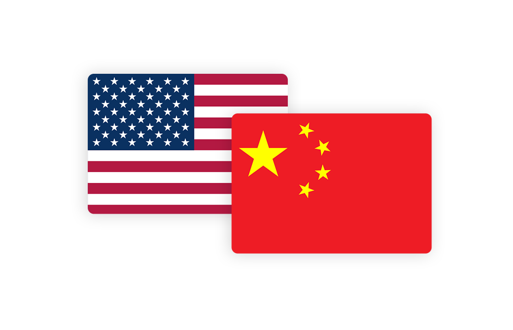 An illustration of china and US flags An illustration of china and US flags