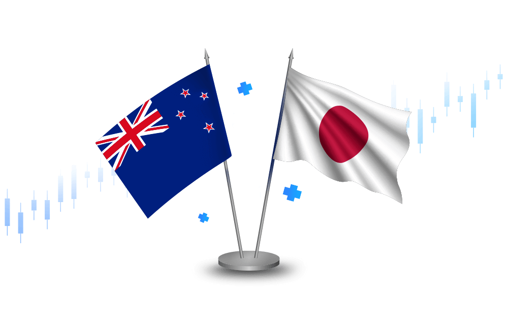An illustration of New Zealand and Japan flags