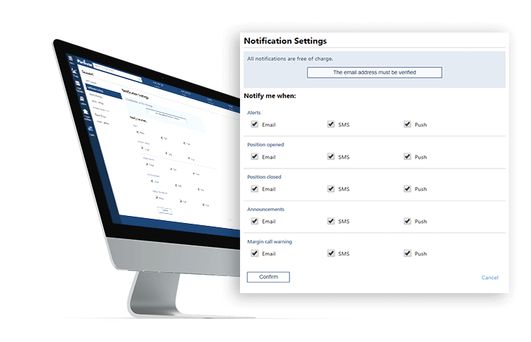 Computer with the Notification Settings screen, highlighting the selected notifications and channels. Computer with the Notification Settings screen, highlighting the selected notifications and channels.