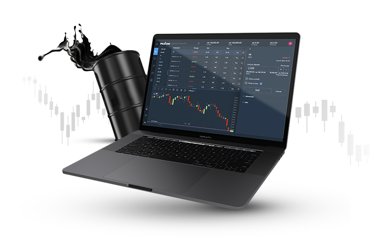 Oil barrel and laptop showing oil trading screen in the Plus500 platform. Oil barrel and laptop showing oil trading screen in the Plus500 platform.