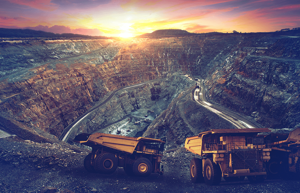 An image of mineral mining trucks.