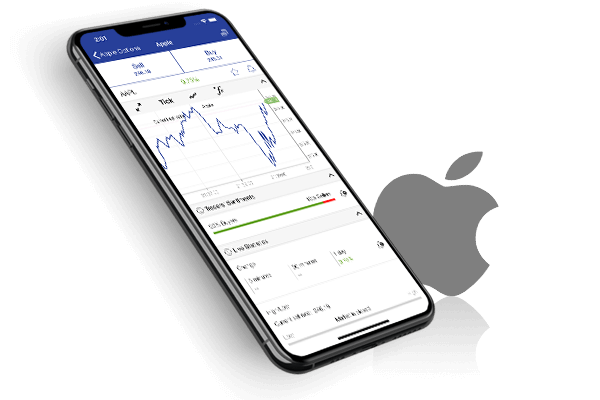 Apple trading screen in the Plus500 app. Apple trading screen in the Plus500 app.