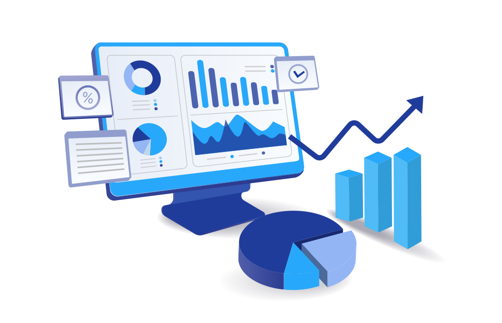 An illustration of financial and economic charts and data.