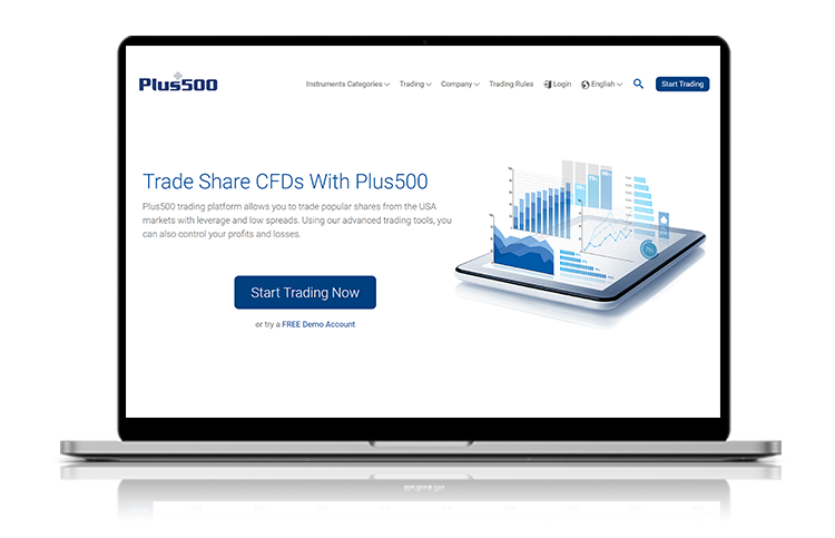 Trade share CFDs screen in the Plus500 Website. Trade share CFDs screen in the Plus500 Website.
