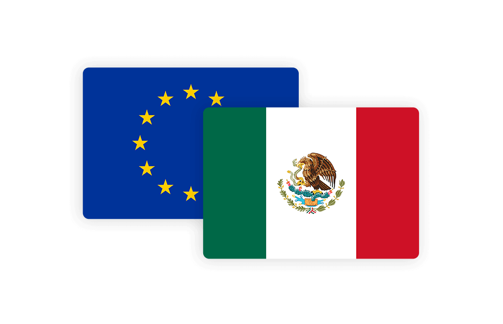 An illustration of the European and Mexican flags