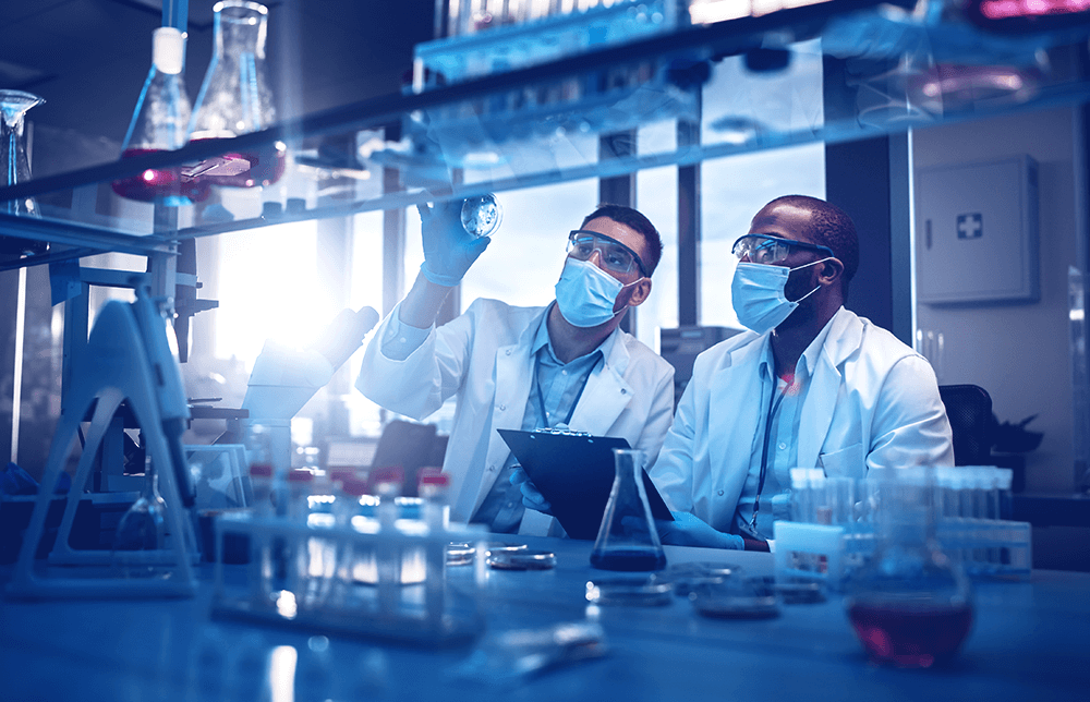An image of Evotec biopharma researchers in a lab An image of Evotec biopharma researchers in a lab