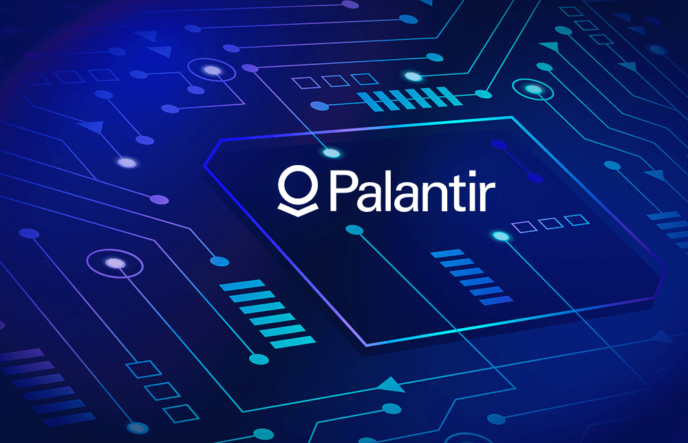 An illustration of futuristic software digital technology with the Palantir logo. An illustration of futuristic software digital technology with the Palantir logo.