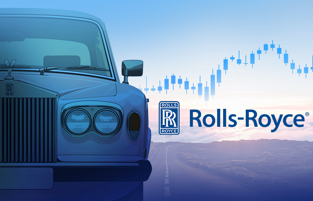 A branded Rolls-Royce car with charts in the background A branded Rolls-Royce car with charts in the background