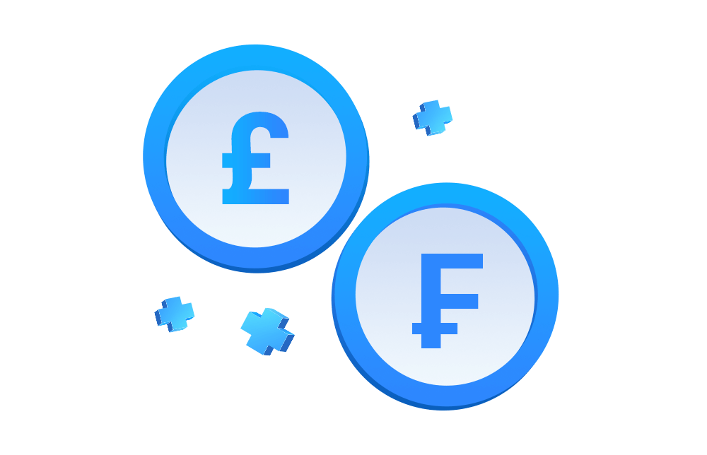 An illustration of the GBP and CHF coins