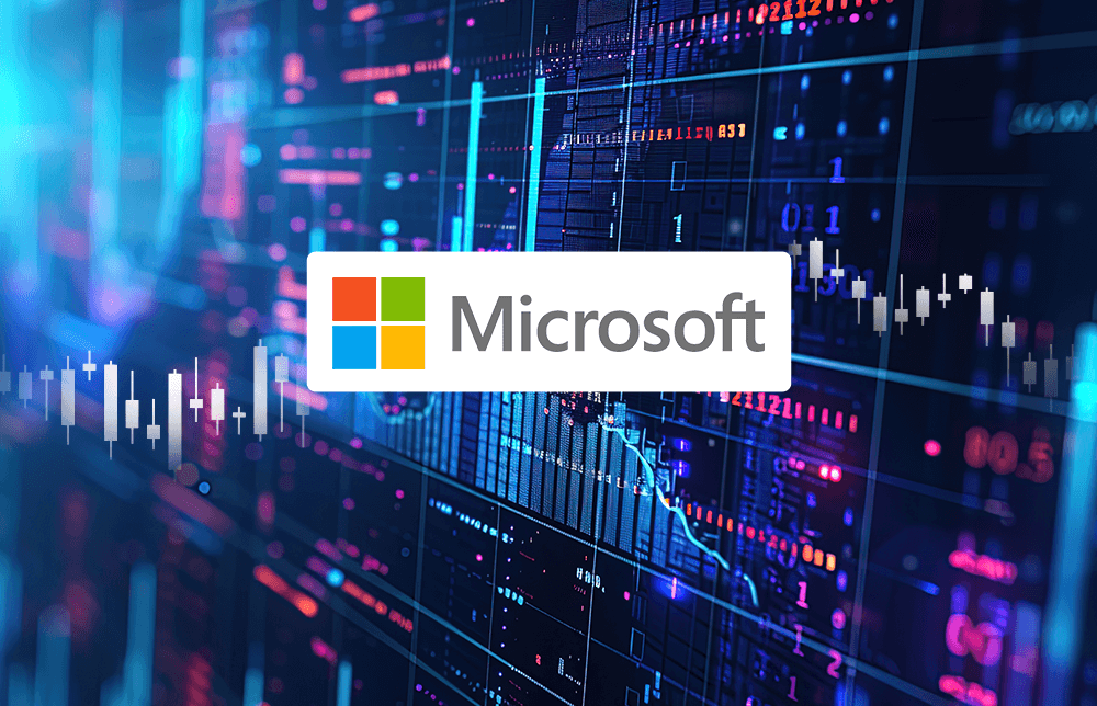 The Microsoft logo with illustrated charts and graphs in the background. The Microsoft logo with illustrated charts and graphs in the background.