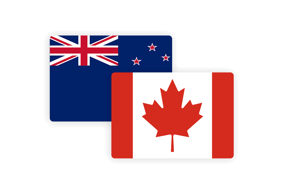 An illustration of the New Zealand and Canadian flags