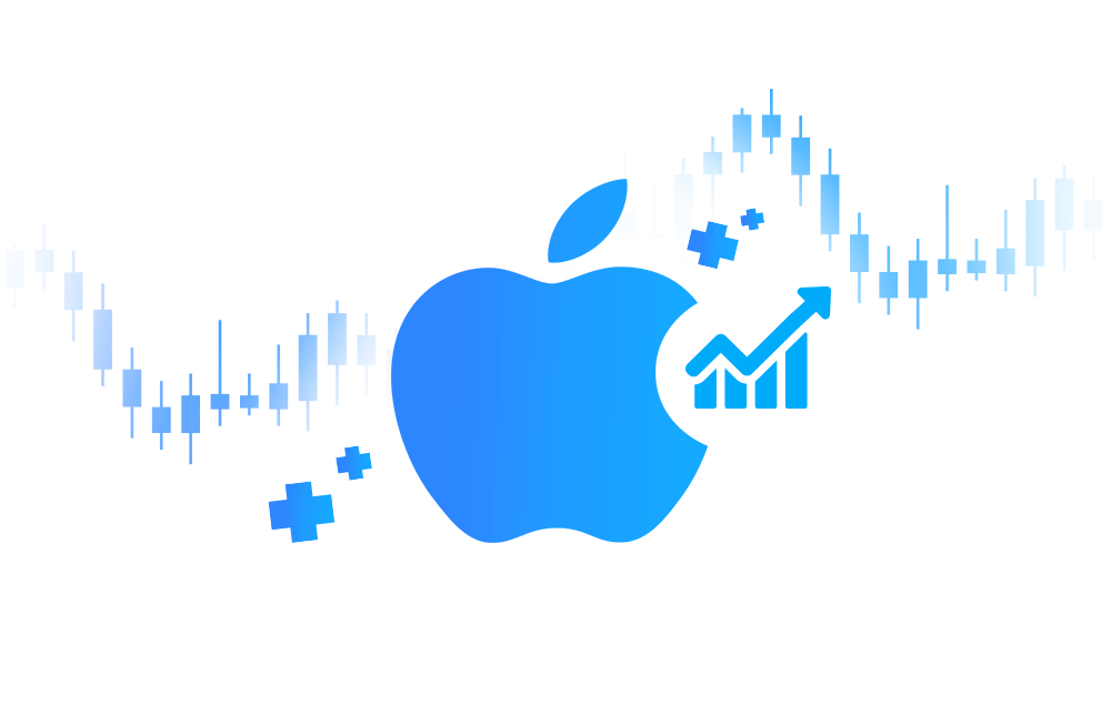 The apple logo with charts in the background. The apple logo with charts in the background.