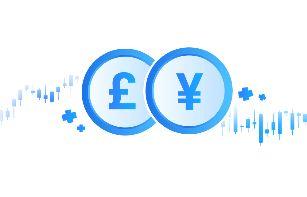An illustration of the UK and Japanese flags with the symbols of the British Pound and the Japanese Yen.