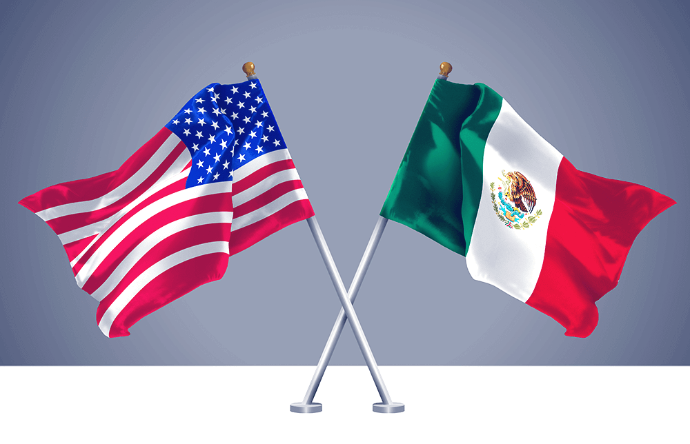 US flag next to a Mexican flag