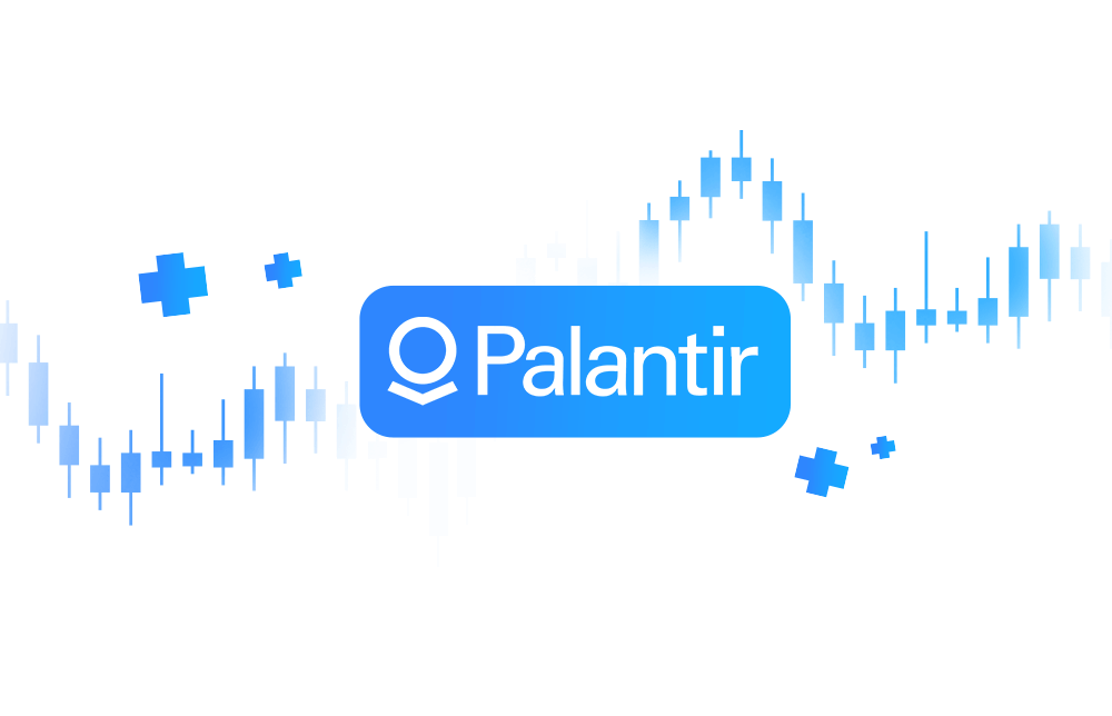 The Palantir brand with illustrated charts in the background.