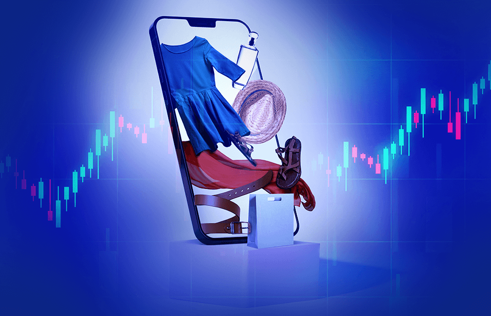 An illustration of a mobile phone and fashion items inside it, with charts in the background. An illustration of a mobile phone and fashion items inside it, with charts in the background.