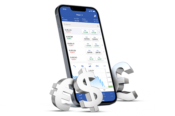 Phone showing the WebTrader with Major Forex pairs, as well as the Euro, Dollar and Pound symbols Phone showing the WebTrader with Major Forex pairs, as well as the Euro, Dollar and Pound symbols.