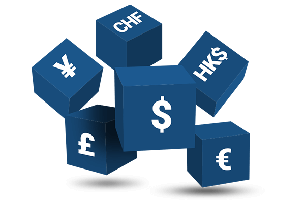 Cubes displaying symbols of various currencies. Cubes displaying symbols of various currencies.